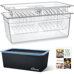 imageHOMENOTE Large Sous Vide Container 26 Quarts with LidComplete Sous Vide Accessories Kit BPA FreeCompatible with Anova and Most Sous Vide CookersComes with 2 Sous Vide Racks and Insulating SleeveLarge Sous Vide Container