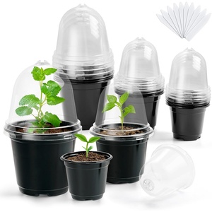 image:imageHOMENOTE Nursery Pots for Plants with Humidity Domes345Inch Plant Pot for Planting Plastic Seedling Pots with Drainage HolesBlack 15 Pack