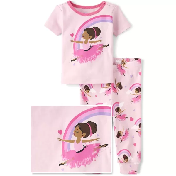 The Children's Place Baby Girls' and Toddler Short Sleeve Top and Pants Snug Fit 100% Cotton 2 Piece Pajama Set