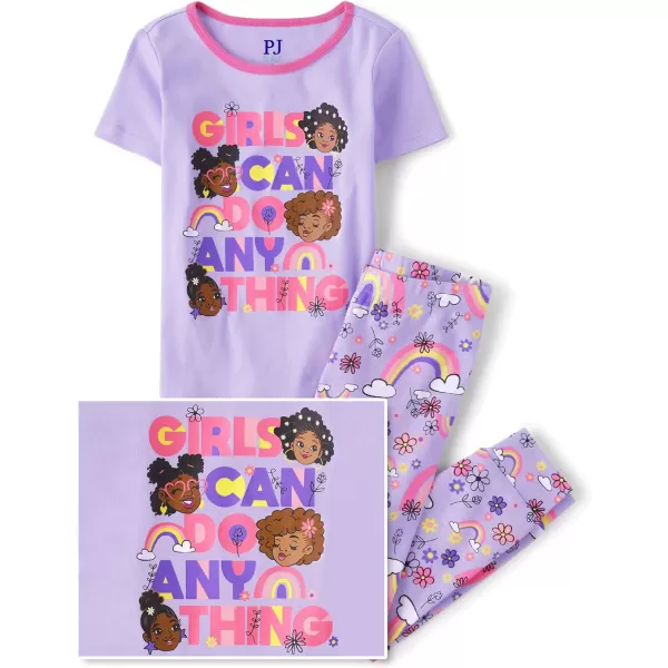The Children's Place Girls' Short Sleeve Top and Pants Snug Fit 100% Cotton 2 Piece Pajama Set