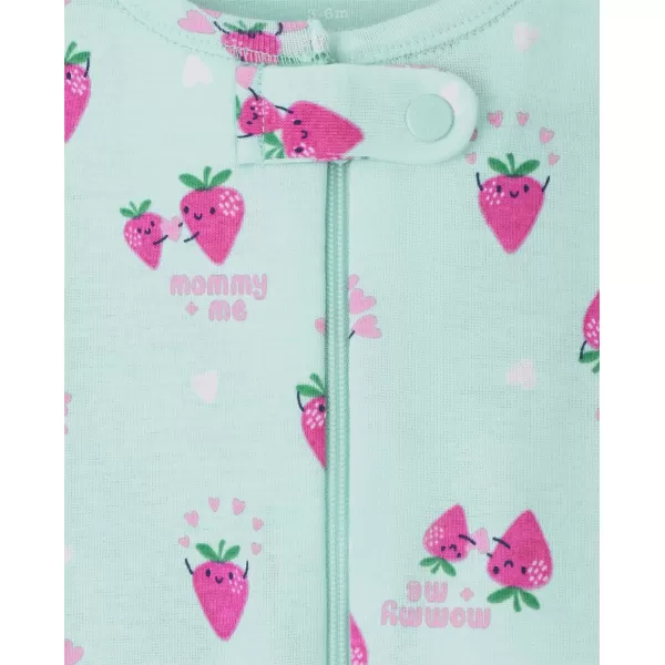The Children's Place baby girls Koala Strawberry Snug Fit Cotton Zip Front One Piece Pajama 2 Pack
