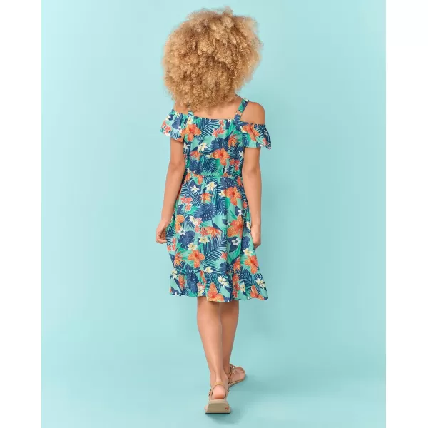 The Children's Place unisex child Matching Family Tropical Off Shoulder Short Sleeve Dress