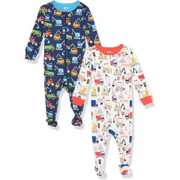 The Children's Place Baby Boys' and Toddler Snug Fit 100% Cotton Zip-Front One Piece Footed Pajamas 2-Pack