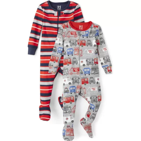 The Children's Place Baby Boys' and Toddler Snug Fit 100% Cotton Zip-Front One Piece Footed Pajamas 2-Pack