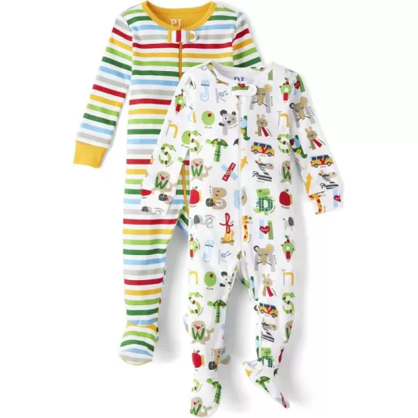 The Children's Place Baby Boys' and Toddler Snug Fit 100% Cotton Zip-Front One Piece Footed Pajamas 2-Pack