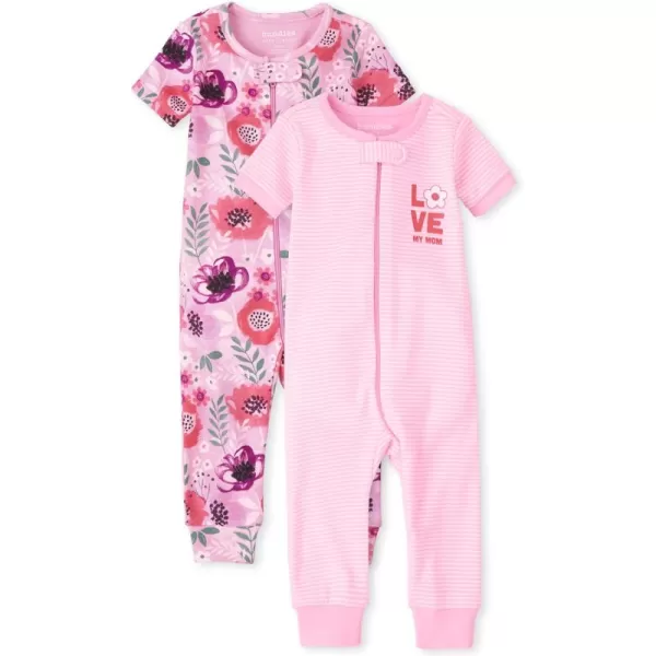 The Children's Place Baby-Girls Love Mom Floral Snug Fit Cotton Zip Front One Piece Footed Pajama 2 Pack