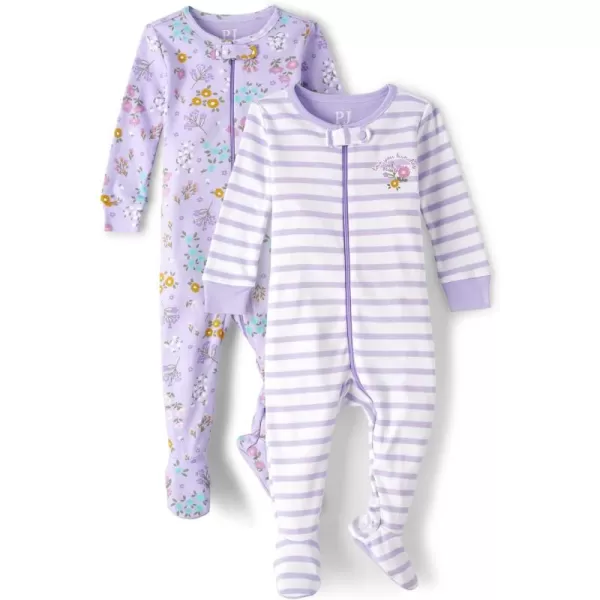 The Children's Place Baby Girls' and Toddler Long Sleeve Zip-Front One Footed Pajama Snug Fit 100% Cotton 2 Piece Set