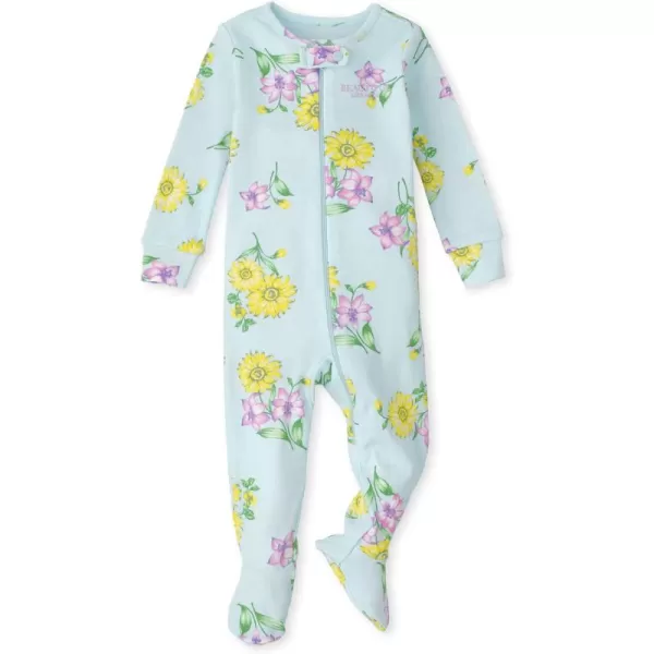 The Children's Place Baby Girls' and Toddler Long Sleeve Zip-Front One Footed Pajama Snug Fit 100% Cotton 2 Piece Set