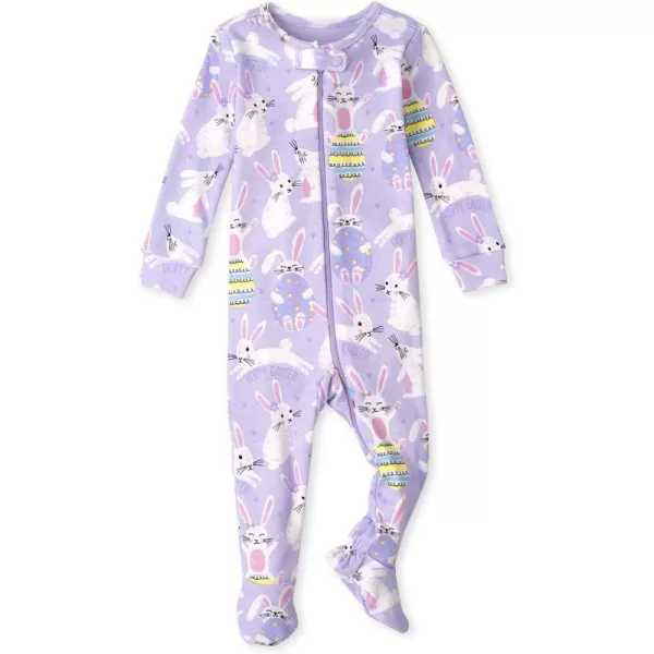The Children's Place Baby Girls' and Toddler Long Sleeve Zip-Front One Footed Pajama Snug Fit 100% Cotton 2 Piece Set