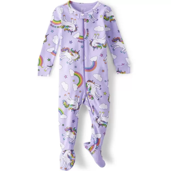 The Children's Place Baby Girls' and Toddler Long Sleeve Zip-Front One Footed Pajama Snug Fit 100% Cotton 2 Piece Set