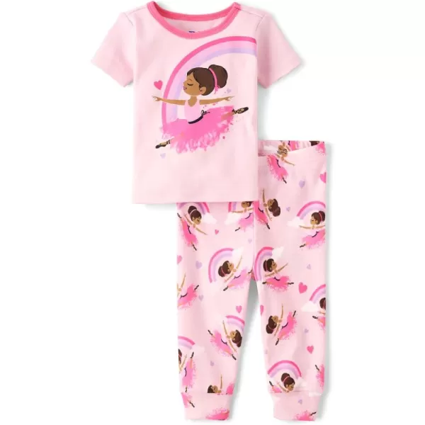 The Children's Place Baby Girls' and Toddler Short Sleeve Top and Pants Snug Fit 100% Cotton 2 Piece Pajama Set