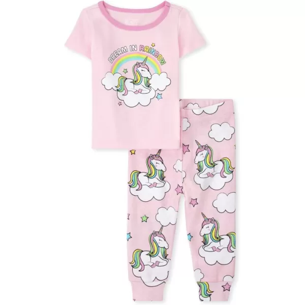 The Children's Place Baby Girls' and Toddler Short Sleeve Top and Pants Snug Fit 100% Cotton 2 Piece Pajama Set