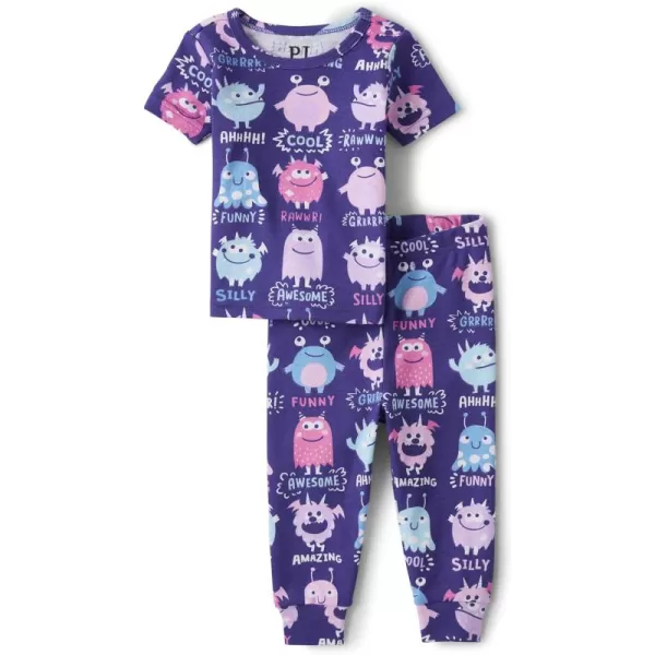 The Children's Place Baby Girls' and Toddler Short Sleeve Top and Pants Snug Fit 100% Cotton 2 Piece Pajama Set