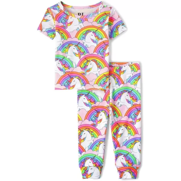 The Children's Place Baby Girls' and Toddler Short Sleeve Top and Pants Snug Fit 100% Cotton 2 Piece Pajama Set