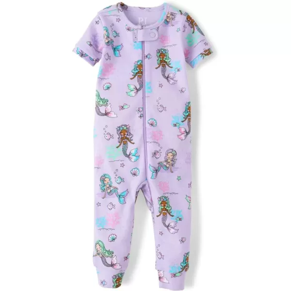 The Children's Place Baby Girls' and Toddler Snug Fit 100% Cotton Short Sleeve Zip-Front One Piece Footless Pajama