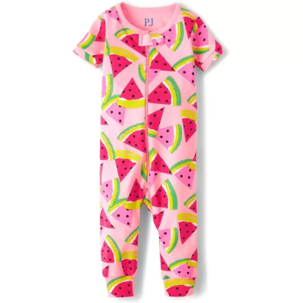 The Children's Place Baby Girl's and Toddler Snug Fit 100% Cotton Short Sleeve Zip-Front One Piece Footless Pajama