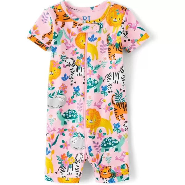 The Children's Place Baby Girls' and Toddler Snug Fit 100% Cotton Short Sleeve Zip-Front One Piece Footless Pajama