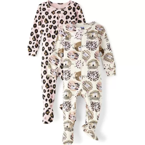 The Children's Place Baby Girls' and Toddler Snug Fit 100% Cotton Zip-Front One Piece Footed Pajamas 2-Pack