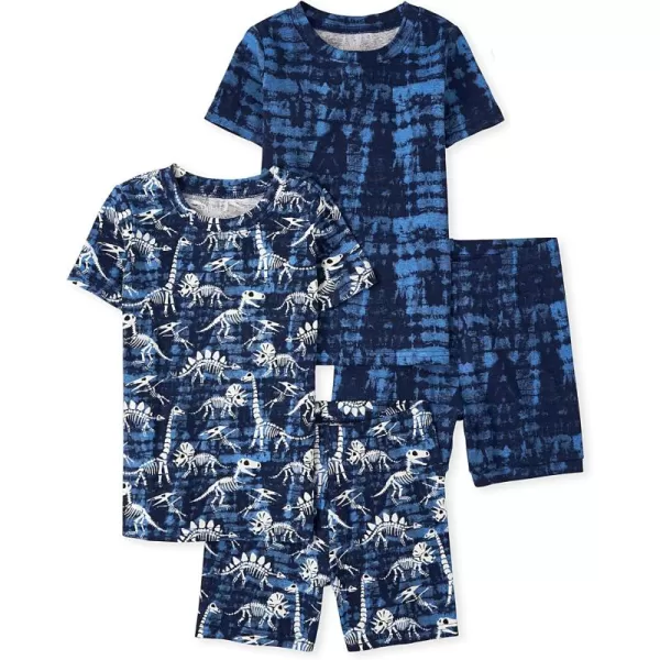 The Children's Place Boys' Kids-PJ Snug Fit 100% Cotton Sleeve Top and Shorts 4 Piece Pajama Set
