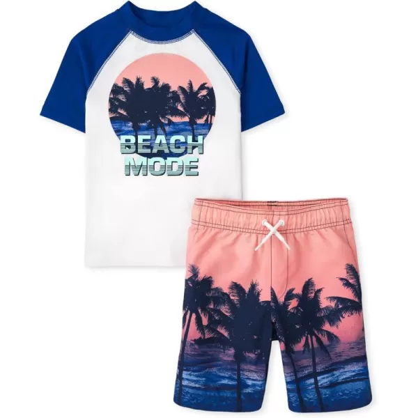 The Children's Place Boys' Short Sleeve Rash Guard and Swim Trunk 2-Piece Set