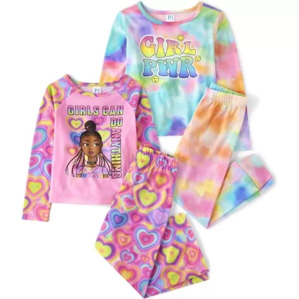 The Children's Place Girls' Fashion Flutter Top and Flared Pants 4 Piece Pajama Set