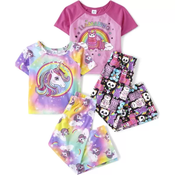 The Children's Place Girls' Fashion Flutter Top and Flared Pants 4 Piece Pajama Set