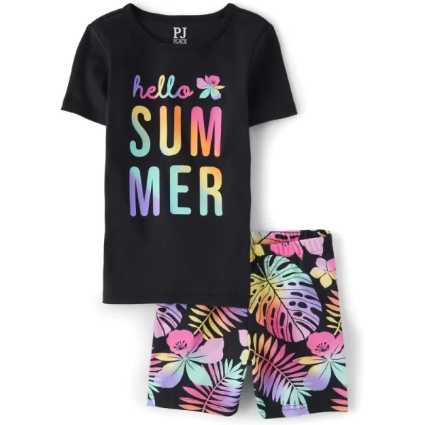 The Children's Place Girls Sleeve Top and Shorts Snug Fit 100% Cotton 2 Piece Pajama Set