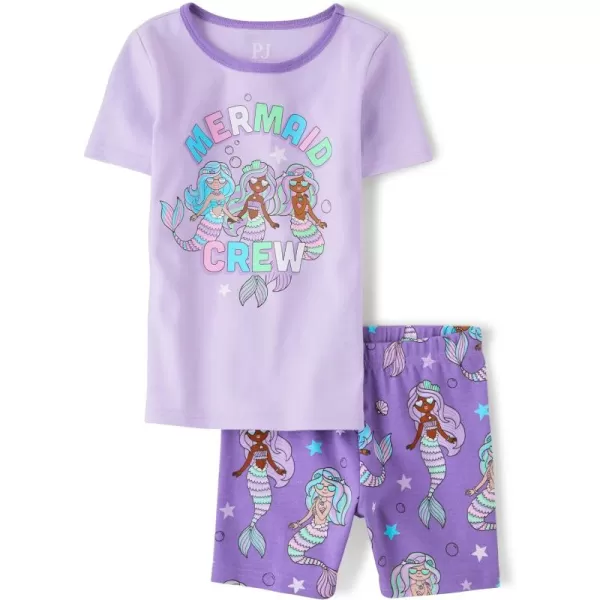 The Children's Place Girls Sleeve Top and Shorts Snug Fit 100% Cotton 2 Piece Pajama Set