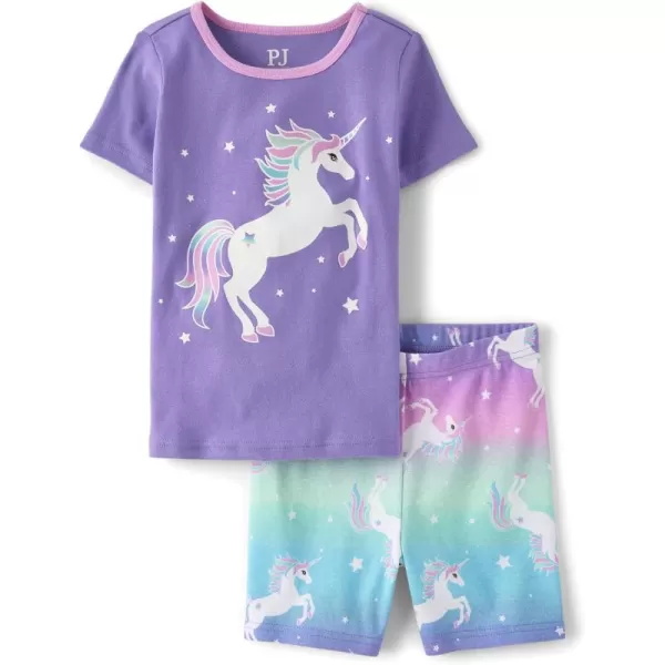 The Children's Place Girls Sleeve Top and Shorts Snug Fit 100% Cotton 2 Piece Pajama Set
