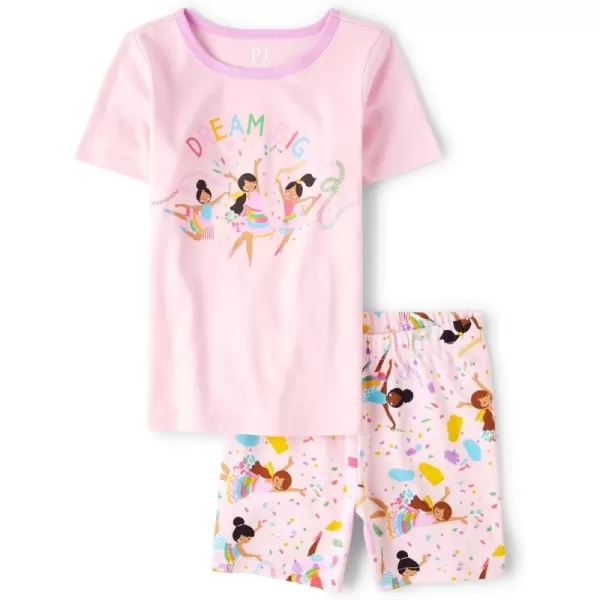 The Children's Place Girls Sleeve Top and Shorts Snug Fit 100% Cotton 2 Piece Pajama Set