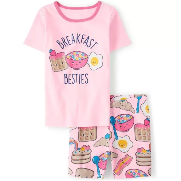 The Children's Place Girls Sleeve Top and Shorts Snug Fit 100% Cotton 2 Piece Pajama Set