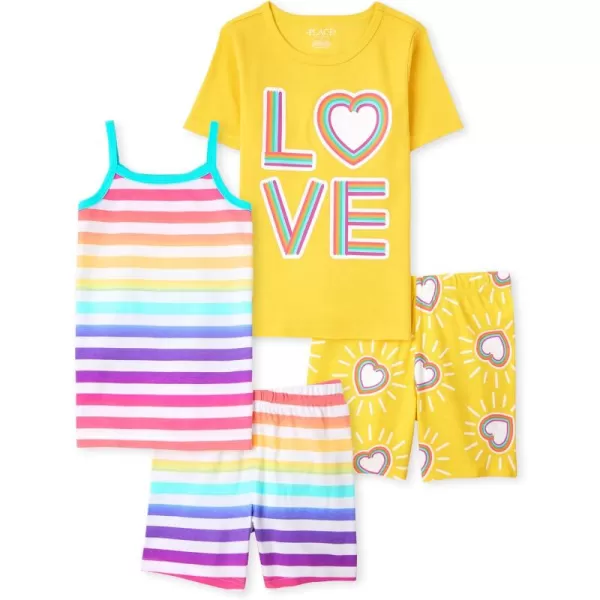 The Children's Place Girls Sleeve Top and Shorts Snug Fit 100% Cotton 2 Piece Pajama Sets