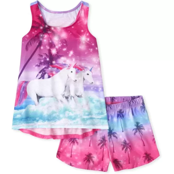 The Children's Place Girls' Sleeveless Tank Top and Short 2 Piece Pajama Set