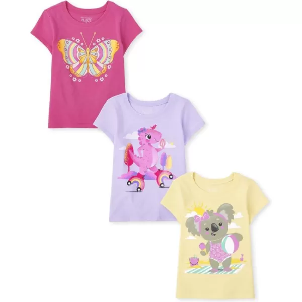 The Children's Place Toddler Girls Short Sleeve Multi Color Graphic T-Shirt, 3 Pack