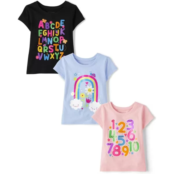 The Children's Place Toddler Girls Short Sleeve Multi Color Graphic T-Shirt, 3 Pack
