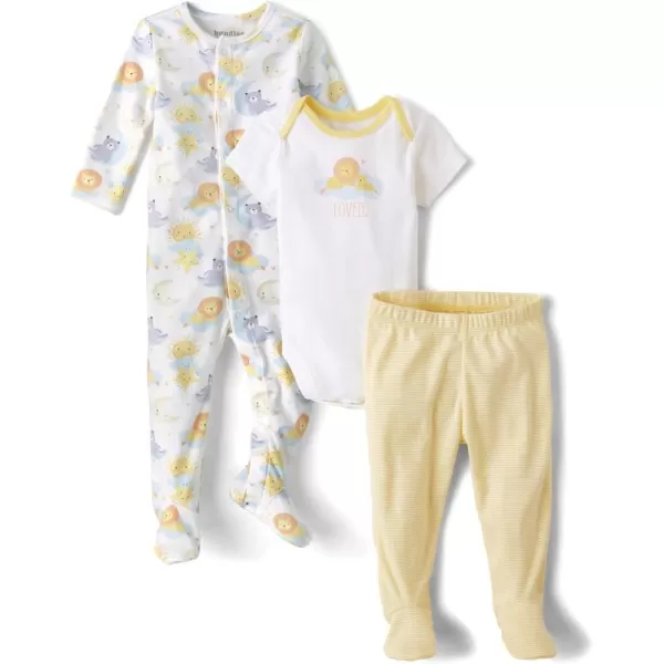 The Children's Place Unisex Baby and Newborn 100% Cotton Take Me Home 3-Piece Long, Short Sleeve Bodysuit, and Pant