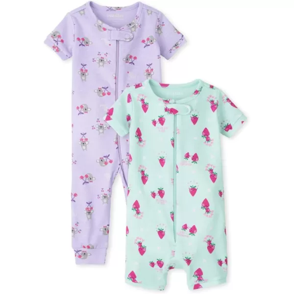 The Children's Place baby girls Koala Strawberry Snug Fit Cotton Zip Front One Piece Pajama 2 Pack