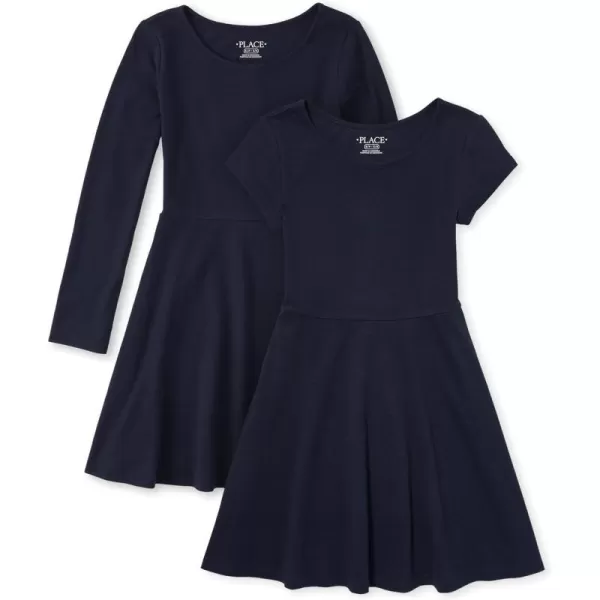 The Children's Place girls Long &amp; Short Sleeve Basic Skater Dress 2 Pack