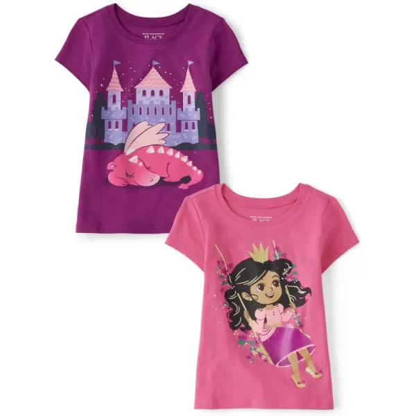 The Children's Place girls Princess Castle Graphic Short Sleeve T Shirt 2 Pack