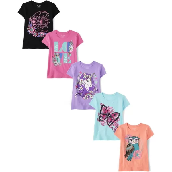 The Children's Place girls Pumpkins Leaves Team Spice Short Sleeve Graphic T Shirt 2 Pack