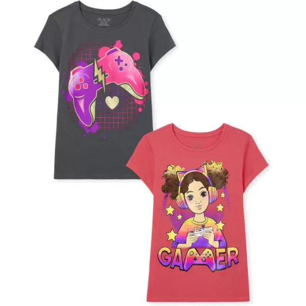 The Children's Place girls Pumpkins Leaves Team Spice Short Sleeve Graphic T Shirt 2 Pack