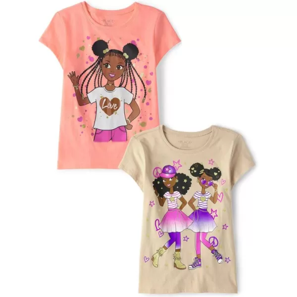 The Children's Place girls Pumpkins Leaves Team Spice Short Sleeve Graphic T Shirt 2 Pack