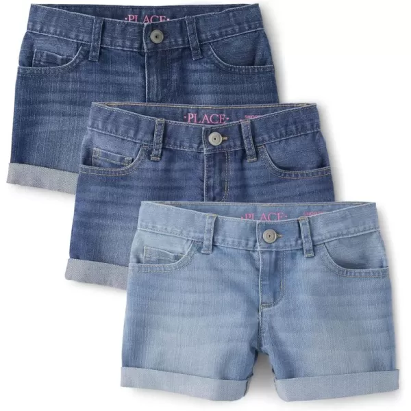 The Children's Place girls Roll Cuff Denim Shortie 3 Pack