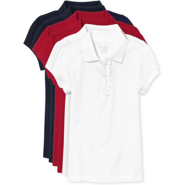 The Children's Place girls Short Sleeve Ruffle Pique Polo 2 pack