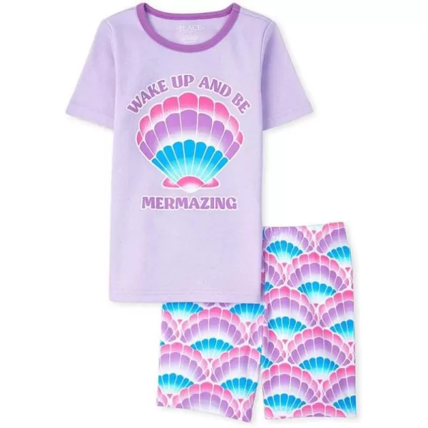 The Children's Place girls Short Sleeve Top and Shorts Snug Fit 100% Cotton 2 Piece Pajama set