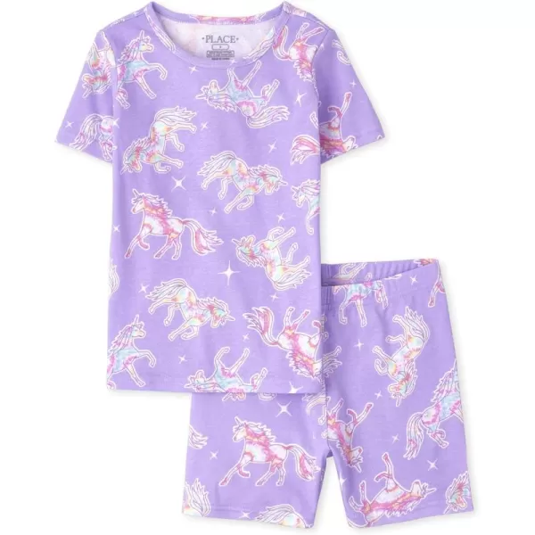 The Children's Place girls Short Sleeve Top and Shorts Snug Fit 100% Cotton 2 Piece Pajama set