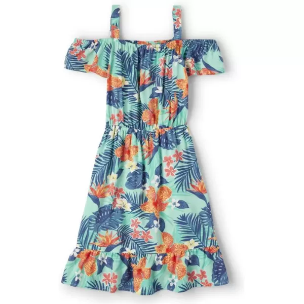 The Children's Place unisex child Matching Family Tropical Off Shoulder Short Sleeve Dress