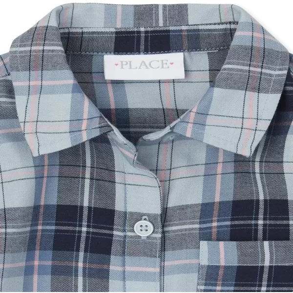The Children's Place Girls' Long Sleeve Plaid Twill Tie Front Button Down Shirt
