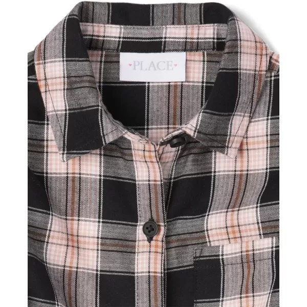 The Children's Place Girls' Long Sleeve Plaid Twill Tie Front Button Down Shirt