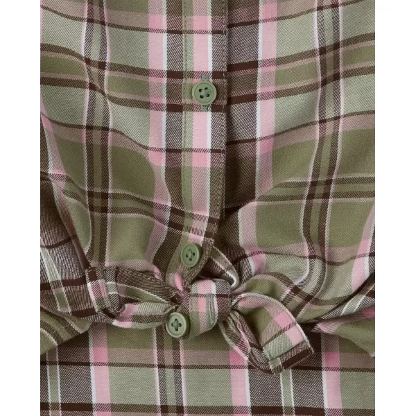 The Children's Place Girls' Long Sleeve Plaid Twill Tie Front Button Down Shirt